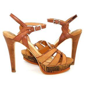 Gianni Bini Tan Leather Strap Platform Heel